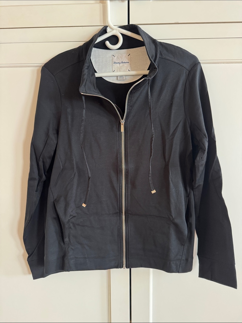 Tommy Bahama Black Long-Sleeve Zip Jacket with Sequin Pineapple